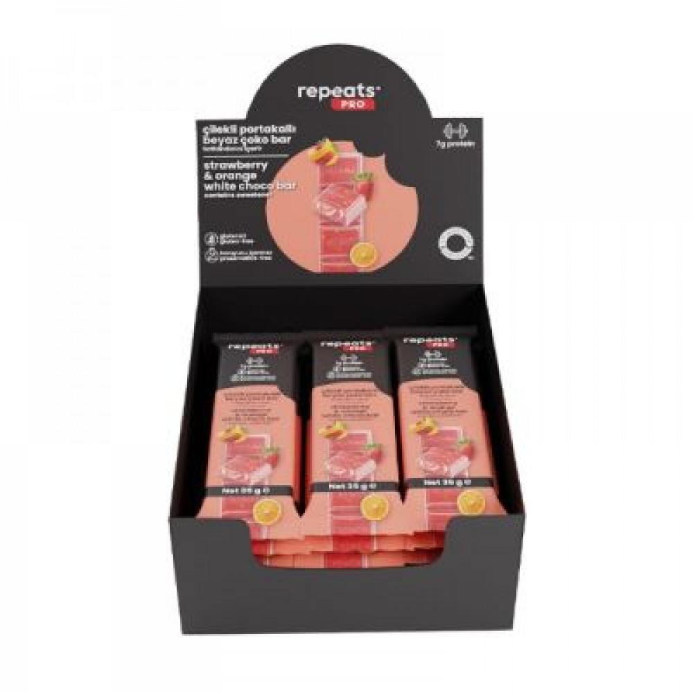 REPEATS PRO ÇİLEKLİ PORTAKALLI BEYAZ ÇOKO BAR 12 X 35 GR