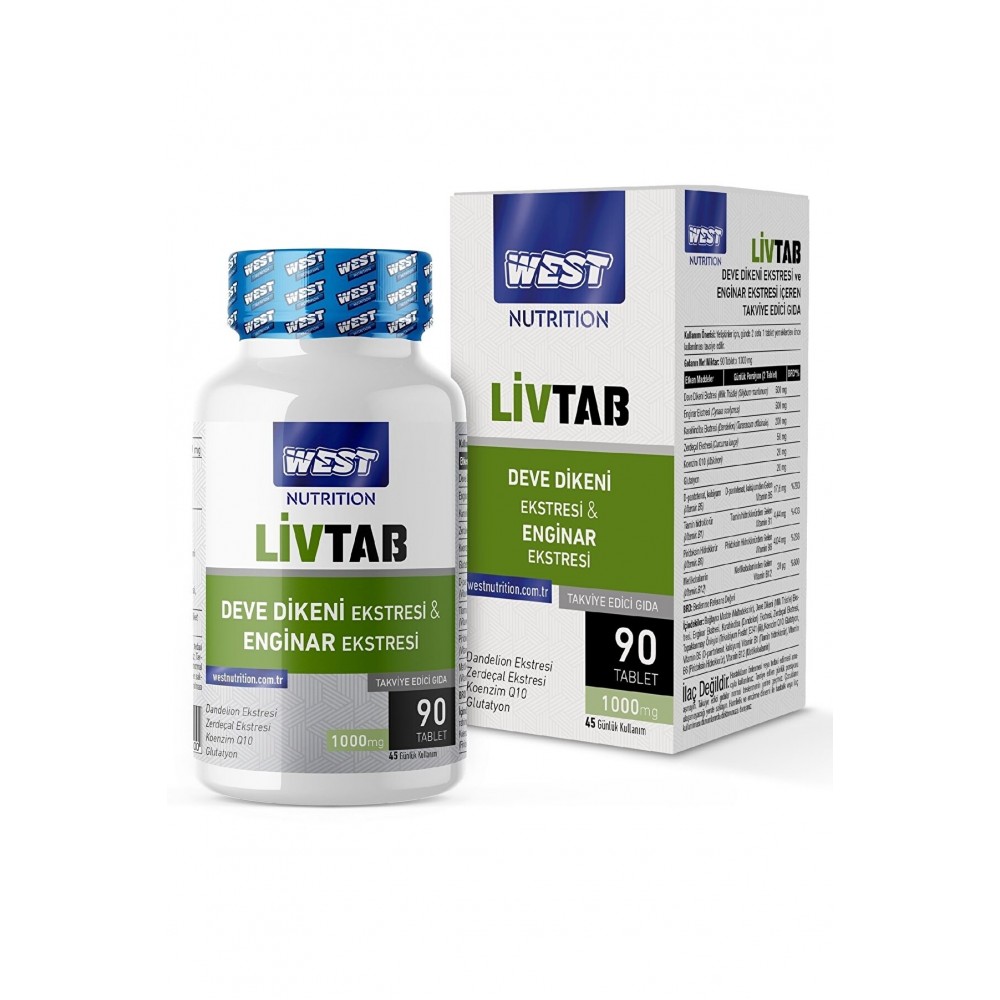 West nutrition Livtab Milk Thistle (Deve Dikeni) ve Enginar Ekstresi Karışımı 90 Tablet x 1000 mg
