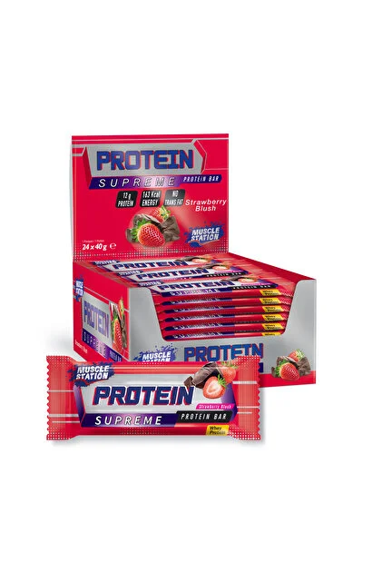 Muscle Station Musclestation Supreme Strawberry Blush Çikolata Çilekli Bar 40g X 24 Adet