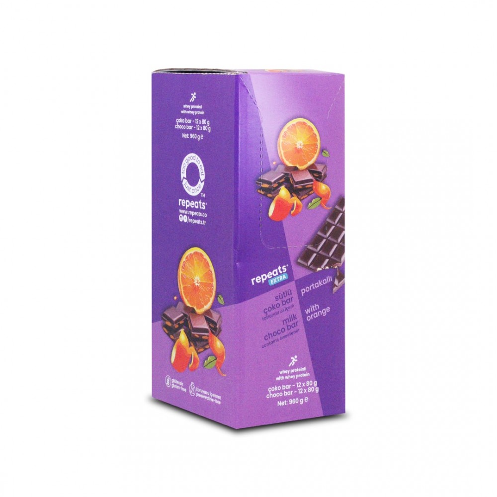 REPEATS EXTRA PROTEINLI PORTAKALLI SÜTLÜ ÇOKO BAR 10 X 80 GR